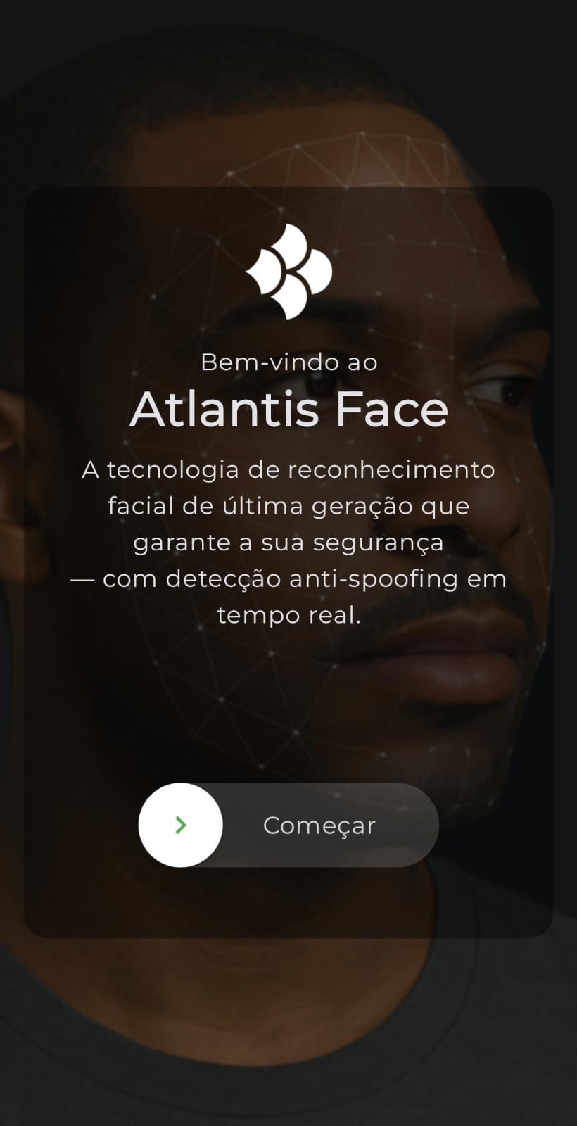 Tela de boas-vindas do app Atlantis Face