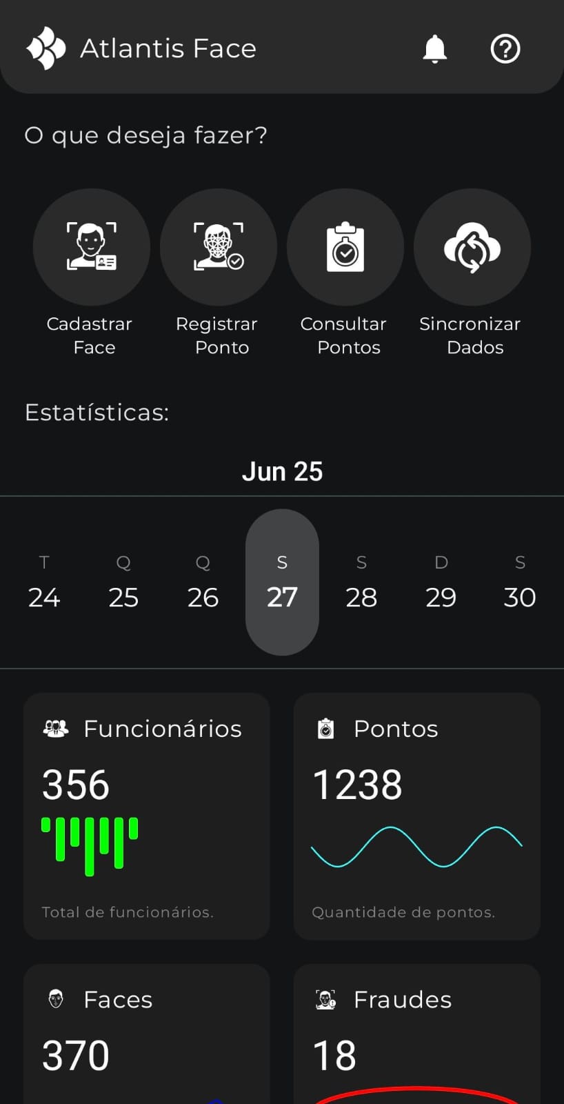 Tela inicial do app: cadastrar face, registrar ponto, consultar e sincronizar